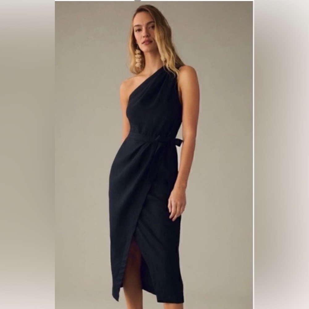 Anthropologie Black One Shoulder Dress. NWT.